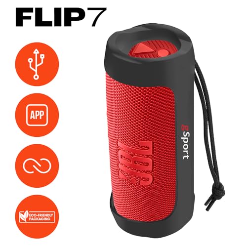 Image of JBL FLIP 7 Waterproof Portable Speaker Bundle with gSport Silicone Sleeve (Red)