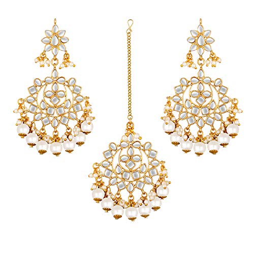 Peora Traditional Gold Plated Kundan Blue Faux Pearl Wedding Chan...
