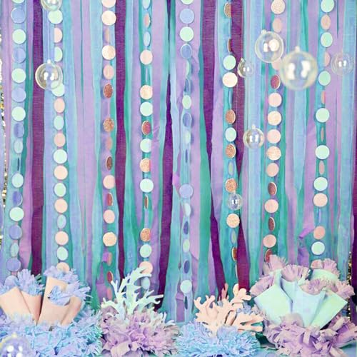 Image of PartyWoo Crepe Paper Streamers 8 Rolls 656ft, Pack of Pink, Purple, Mint, Turquoise and White Party Streamers for Birthday Decorations, Party Decorations, Wedding Decorations (1.8 Inch x 82 Ft /Roll)