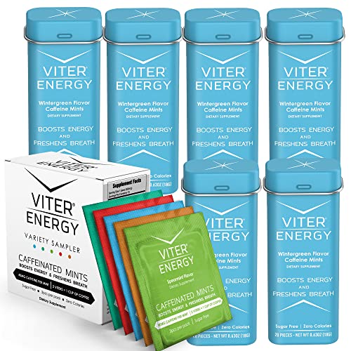 Viter Energy Original Caffeine Mints Wintergreen Flavor 6 Pack And Original Caffeine Mints Variety Sampler Pack Bundle - Caffeine, B Vitamins, Sugar Free, Vegan, Powerful Energy Booster For Alertness #TOP5