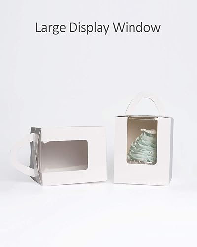 Miniatura 4 de qiqee 60pcs Cupcake Cajas Individual Desechable Blanco Caja Individual con Ventana 3.6 * 3.6 * 4.3 Pulgadas Cupcake ContenedoresTitulares