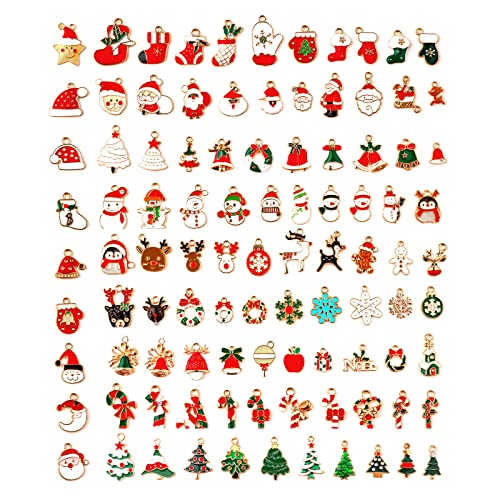 AIEX Breloques de Noël, Breloque en Émail de Noël en Vrac Bonhomme de Neige Élan Divers Motifs pour Fabrication de Bijoux Boucles d'Oreilles Bricolage Collier Bracelet Artisanat, Zinc
