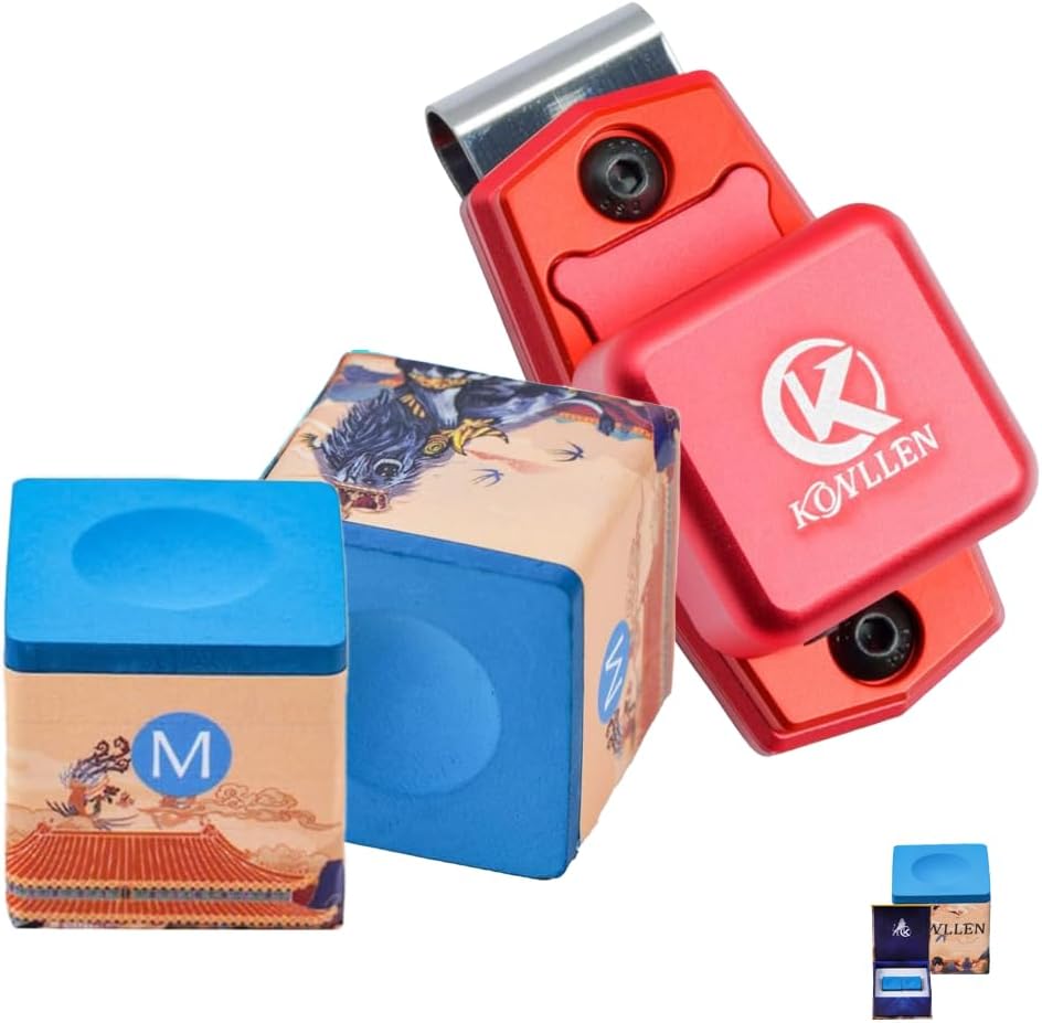 KONLLEN Pool Cue Chalk and Billiards Chalk Holder(Nano Technology Billiard Chalk,Outstanding Performance, Reduce Miscue, Durable, Low Deflection and Portable Metal Magnetic Pool Cue Chalk Holder)