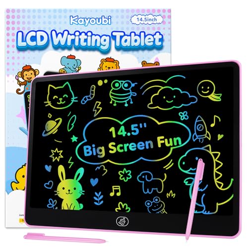Kayoubi LCD Writing Tablet for Kids, 14.5 Inch Jumbo Screen with Double Pen, No-Mess Reusable Colorful Doodle Board Toys, Gifts for 3 4 5 6 7 8 Year Old Boys & Girls (Pink)