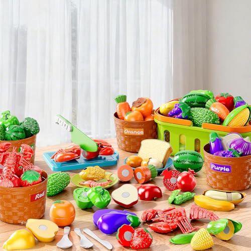 image for NIPLOOOW Play Food Set for Kids, Toddler Learning Toys, Cutting Food T