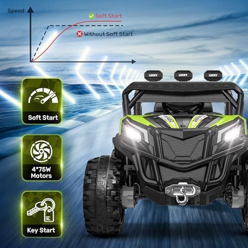 Image of ANPABO 24V Ride On Toys for Kids w /Remote Control, 4WD /2WD Switchable Green