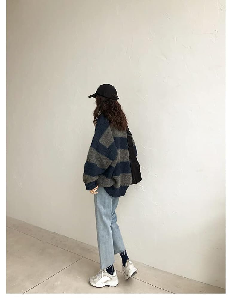 Grunge Striped Sweater Y2K Hip Hop Knit Pullover Fairycore