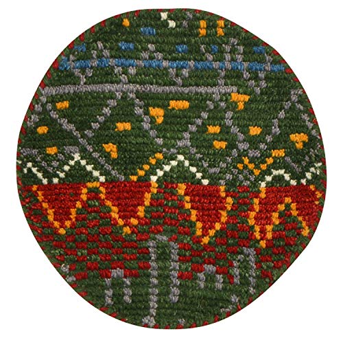 萩原 チェアパッド 座布団 グリーン 直径約40cm 「クームース ガンター」 ウール100% 羊毛 手織り 円形 ノルディック エスニック