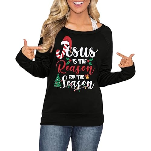 Spadehill Christmas Womens Long Sleeves Crewneck Cotton Sweatshirt