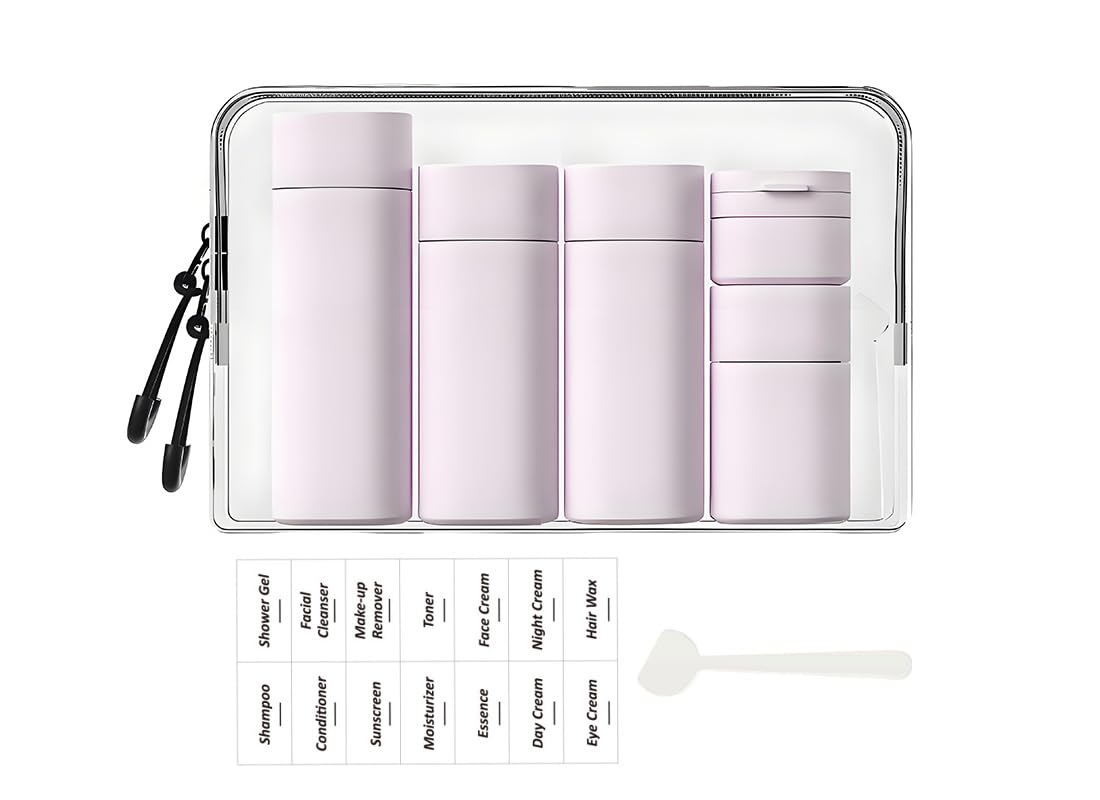 Confezione da 5 bottiglie da viaggio brevi e alla moda, approvate TSA, senza BPA, per cosmetici, shampoo, crema, balsamo, lozioni, sapone (Nordic bean purple)