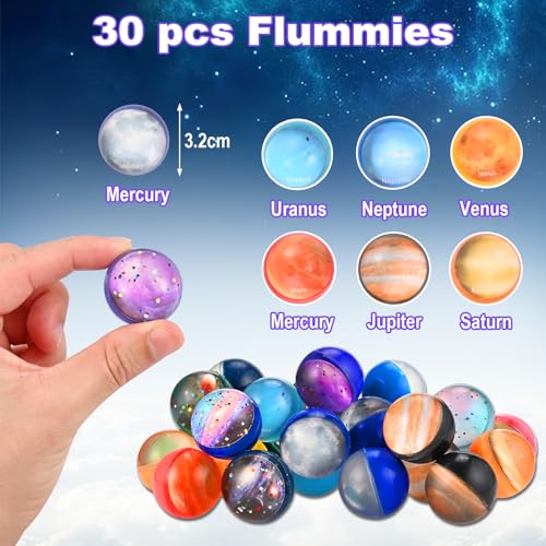 GOLDGE 30 Stück Flummies für Kinder, Gummiball Planeten Geeignet als Mitgebsel Kindergeburtstag, 32mm Springball für Gastgeschenk, Schultüte Pinata Füllung