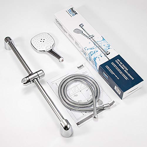 Set de Ducha con Barra deslizante de acero inoxidable, Alcachofa de 3 funciones y flexible de 175 cm de acero inoxidable. INEX Europa, AB98089B-PLUS