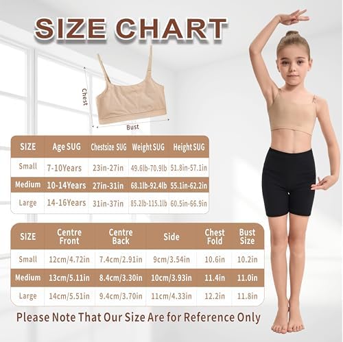 NEWCHAO Adjustable Dance Bra Seamless Bra for Girls,7-16 Years Training Ballet Gymnastics with Clear Strap and Silicone Pads Beige - 5