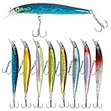 Fishing Minnow Lure Kit, 8pcs Topwater Jerkbaits Swimbaits Hard Lures with Sharp Hooks for Bass Trout Pike Fishing