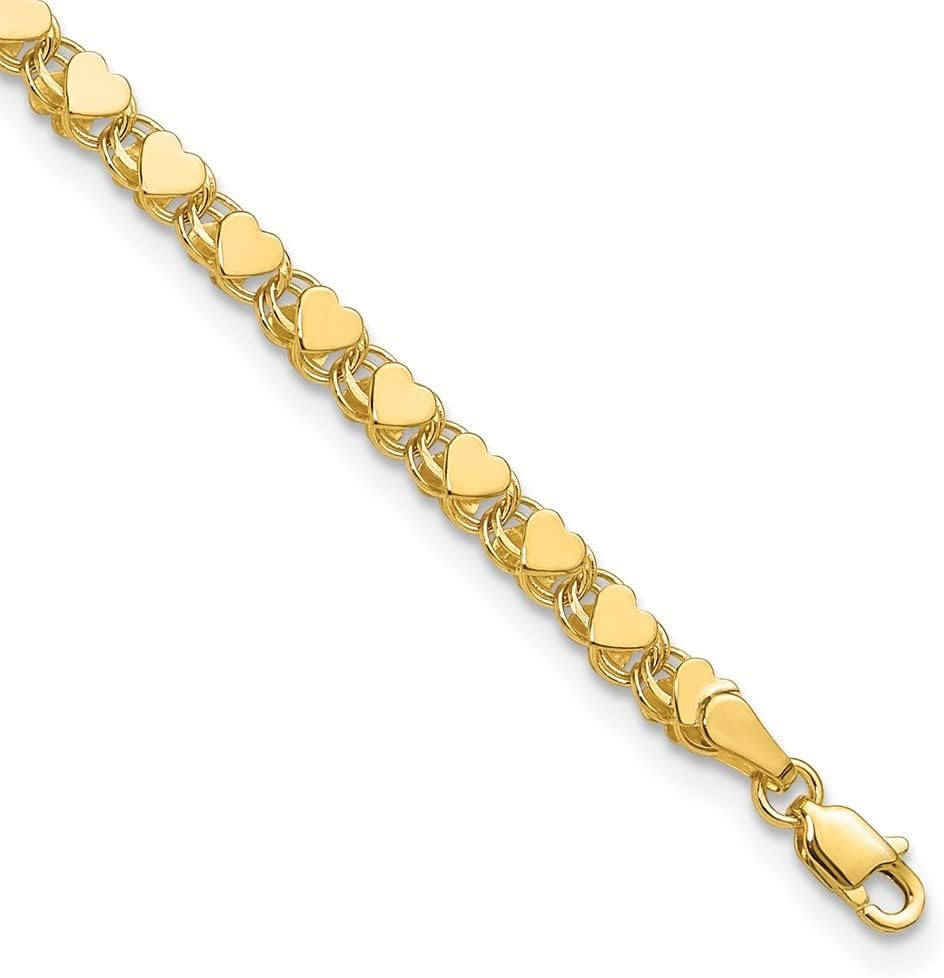 Diamond2Deal 14K Yellow Gold Polished Double-Sided Heart Bracelet 5.5"