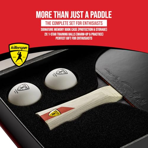 Image of Killerspin JET 600 Table Tennis Paddle, Ping Pong Paddle for Intermediate or Advanced Players, Table Tennis Racket with Wood Blade, Nitrx Rubber Grips Ping Pong Balls, Memory Box for Storage - Red & Black