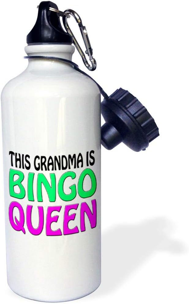3dRose EvaDane - Funny Quotes - This Grandma is Bingo Queen, Hot Pink, Lime Green, Flip Straw 21oz Water Bottle (wb_149771_2)