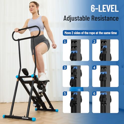 HXD-ERGO Stair Stepper for Home, New Version 6 Adjustable Resistance Vertical Climber Cardio Exercise Machine, Folding Stair Climber for Full Body Workout with Adjustable Handlebar for Women & Men