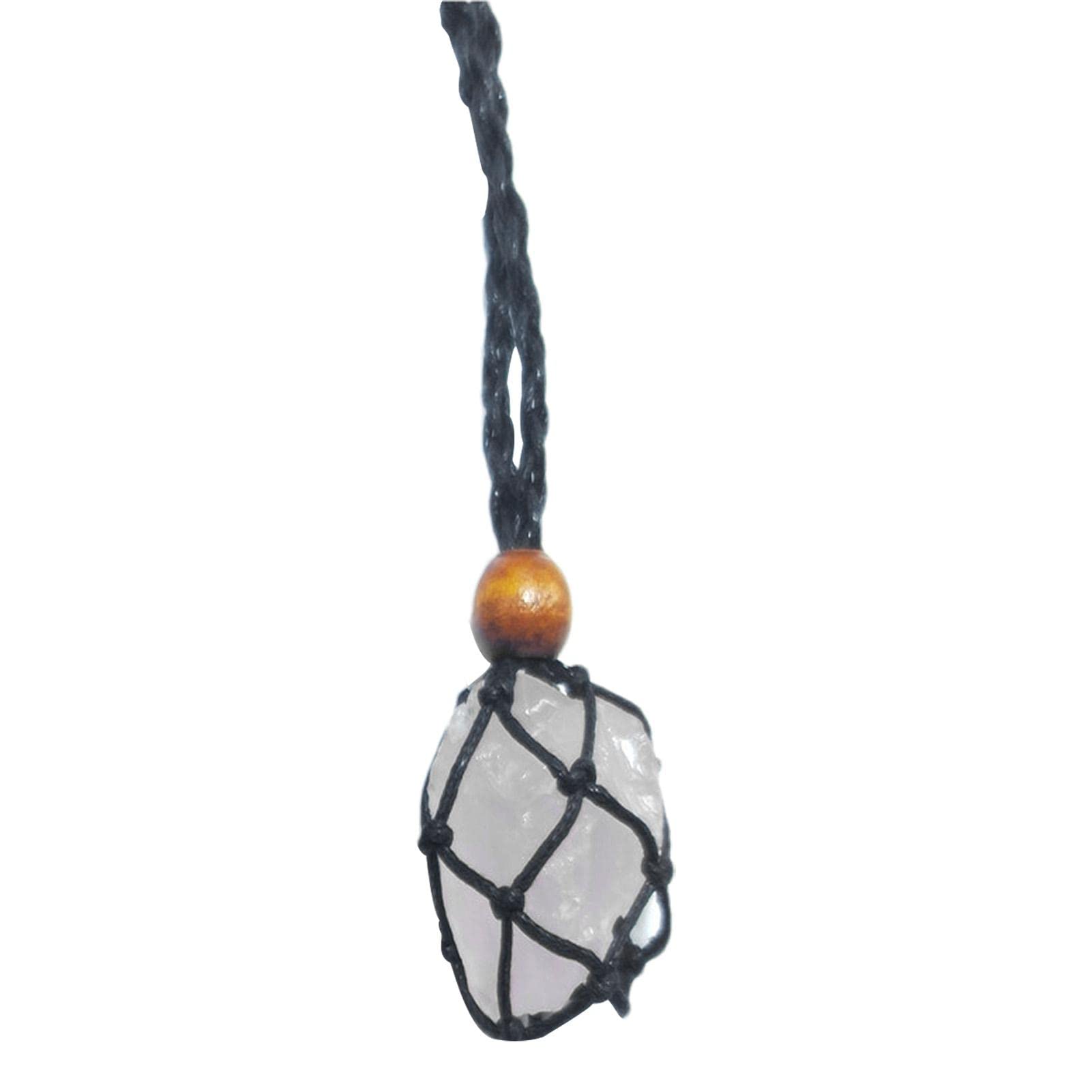Porta collana di | Supporto per collane con gabbia di regolabile | Cordone per collana in pietra grezza al quarzo | Portapietra vuoto con rete per cristalli di corda pendente