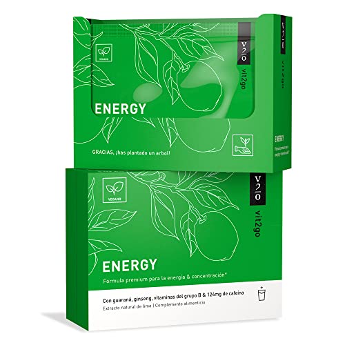 Vit2go ENERGY (10 sobres) - Bebida energética con cafeína (124 mg), guaraná, taurina, Complejo vitamínico con minerales (8 vitaminas B, aminoácidos esenciales, magnesio, calcio, zinc), vegano
