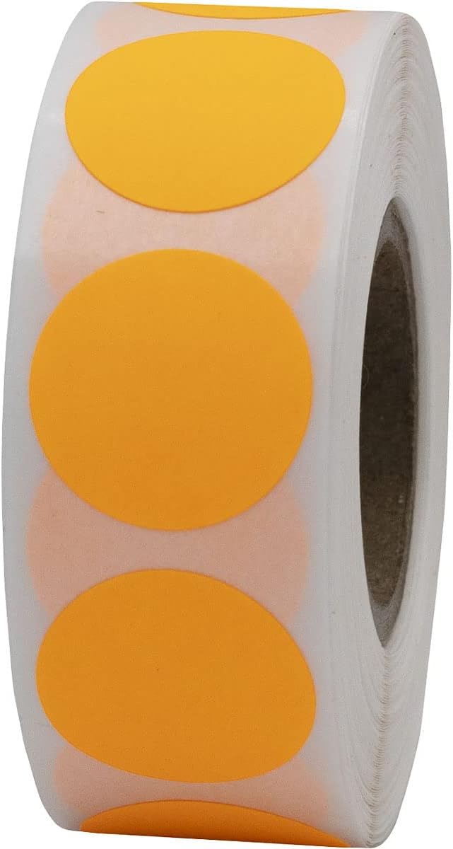 Fluorescent Orange Color Coding Dot Labels 19.1 mm 0.75 Inch Round 500