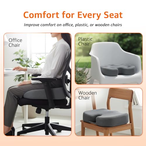 Image of amazon basics Memory Foam Coccyx Seat for Chair & Car | U-Shape Comfort Support for Office Seating & Driving | Breathable Design with Anti-Slip Base - Grey