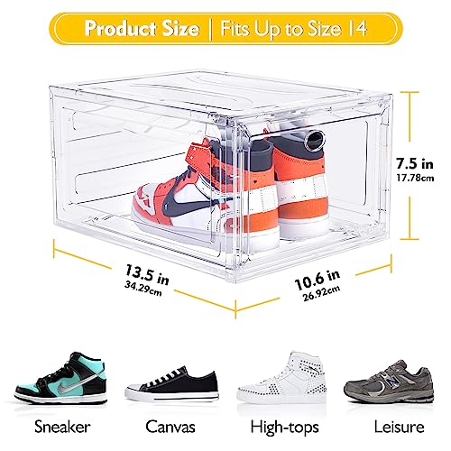 Upgrade Harder Solid Plastic Shoe Organizer, Shoe Storage With Magnetic Front Door, 6 Pack Shoe Boxes Clear Plastic Stackable, Sneaker Storage, Shoe Organizer For Closet, Shoe Display Case , White #TOP3