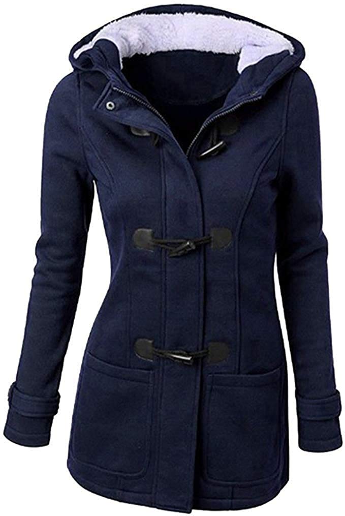 Shangsrs Women's Blue Duffle Wool Coat Trench Winter Casual Hooded Outerwear Vintage Warm Jacket Plus Sizes Overcoat (, 3XL)