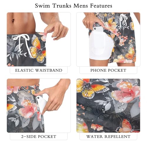 xigua Beautiful Spring Butterflies Mens Swim Trunks with Liner, 5 inch Quick Dry Mens Boardshorts for Beach3