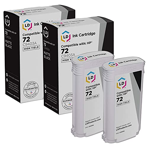 LD Products Compatible Replacements for HP Designjet 72#72 C9403A Matte Black Ink Cartridges High Yield for Use in T1100, T1120, T1200, T610, T620, T770, SD Pro MFP Printers (Matte Black, 2PK)