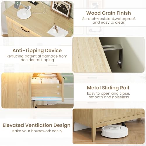 IDEALHOUSE 8 Drawer Dresser with Power Outlet, Natural Dresser with LED Light, Modern Chest of Drawers for Closet, Double Wide Drawer Organizer Cabinet for Bedroom, Living Room by IDEALHOUSE - Image 8