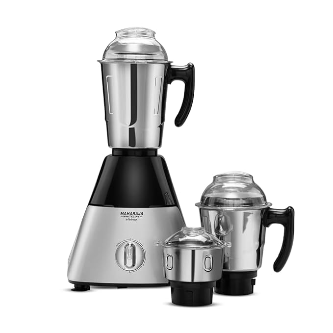 Maharaja Whiteline Infinimax HD Mixer Grinder with 3 Jars, 1000 W, Silver & Black, 5 Years Warranty on Motor