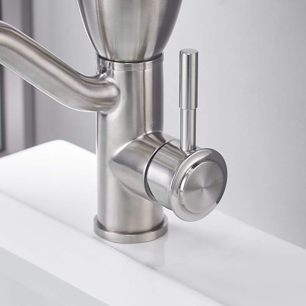 Creativo Rubinetto Lavabo Bagno con Acqua Calda e Fredda 304 Acciaio Inossidabile Nichel Spazzolato Montato Sul Ponte Rubinetti per Lavandini Bagno con Distributore di Sapone per Hotel, Cucina,B
