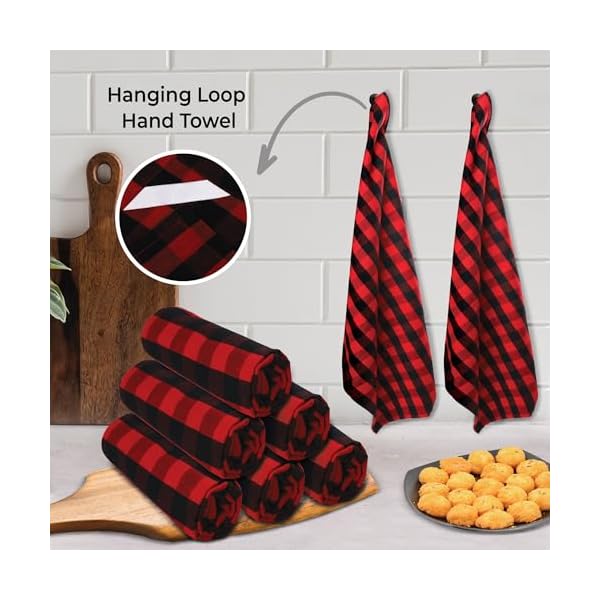   Urban-Villa-Buffalo-Checks-Kitchen-Towels-Set-of-6-RedBlack-20x30-Inches-100-Cotton-Highly-Absorbent-Premium-Quality-Ultra-Soft-Mitered-Corners