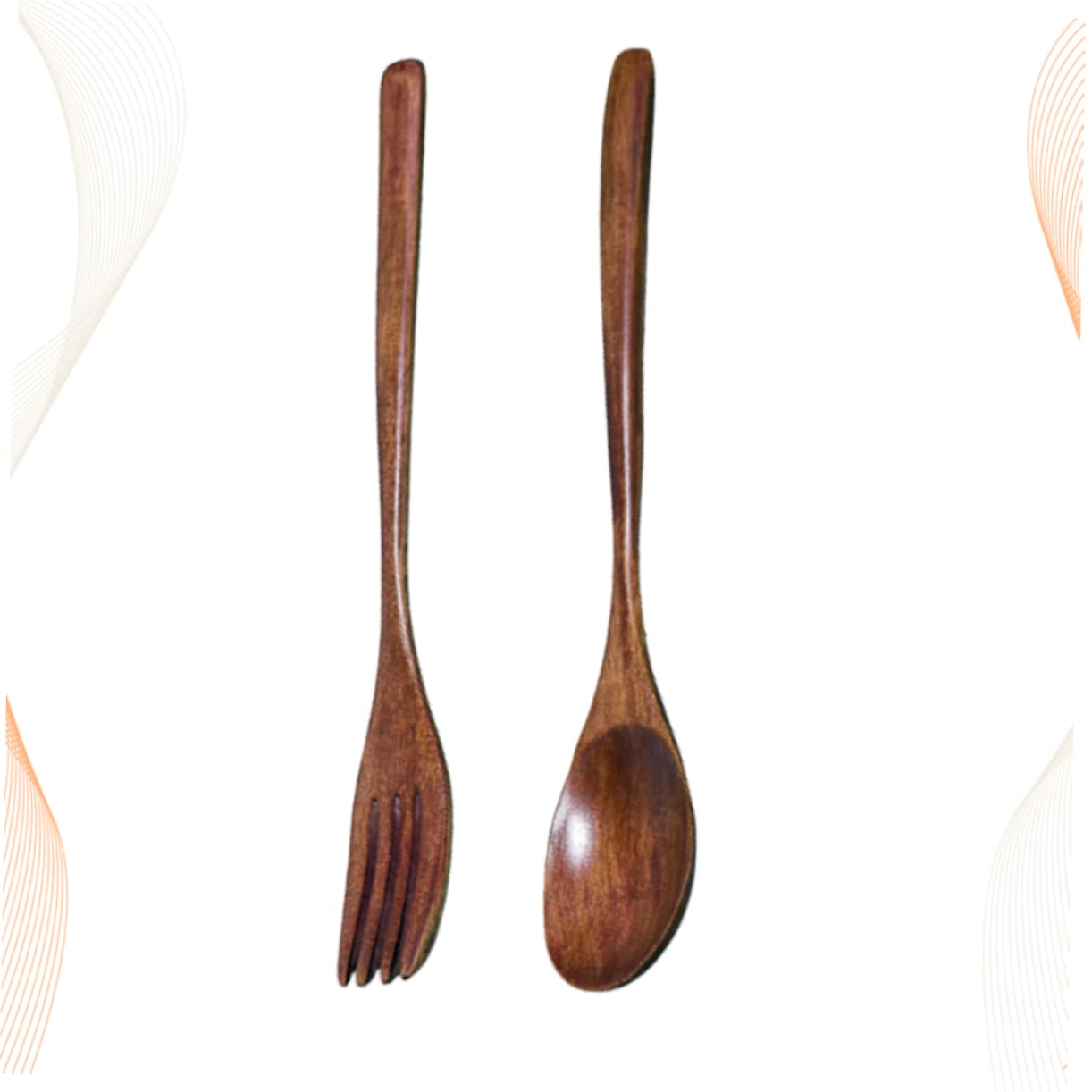 KICHOUSE 2pcs Wooden Fork Spoon Serving Spoon Fork Handle Eating Spoon Spoons Reusable Japanese Style Tableware Flatware Portable Dinnerware Spoons Eating Wood Tableware