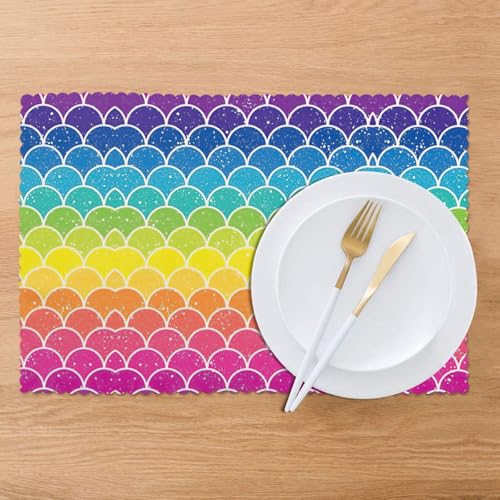 Set de table anti-chaleur polyester rectangulaire motif écaille lot de 6 - 8