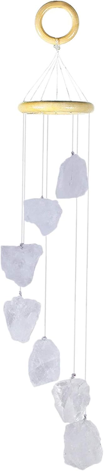 Amogeeli Natural Rock Crystal Wind Chime for Outdoor Indoor, Handmade Rough Healing Stone Hanging Decoration