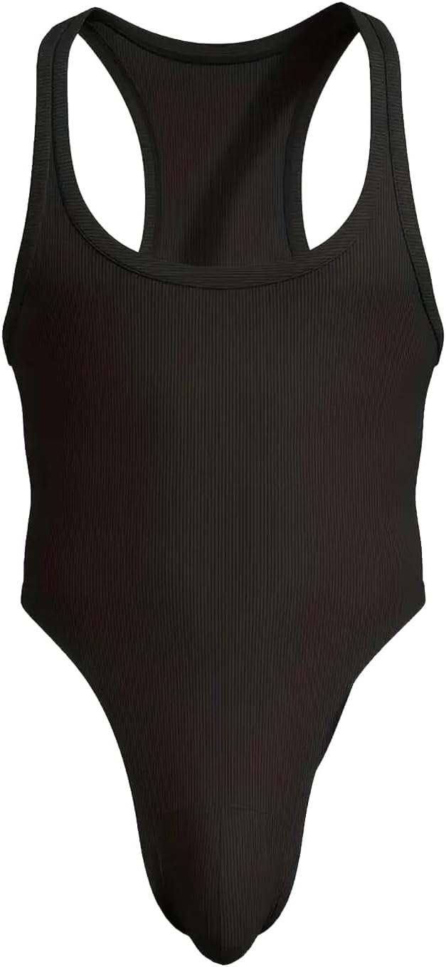 MIZOK Men's Ribbed Slimming Shapewear Racerback Bodysuit Leotard Compression One Piece Wrestling Singlet - Image 7