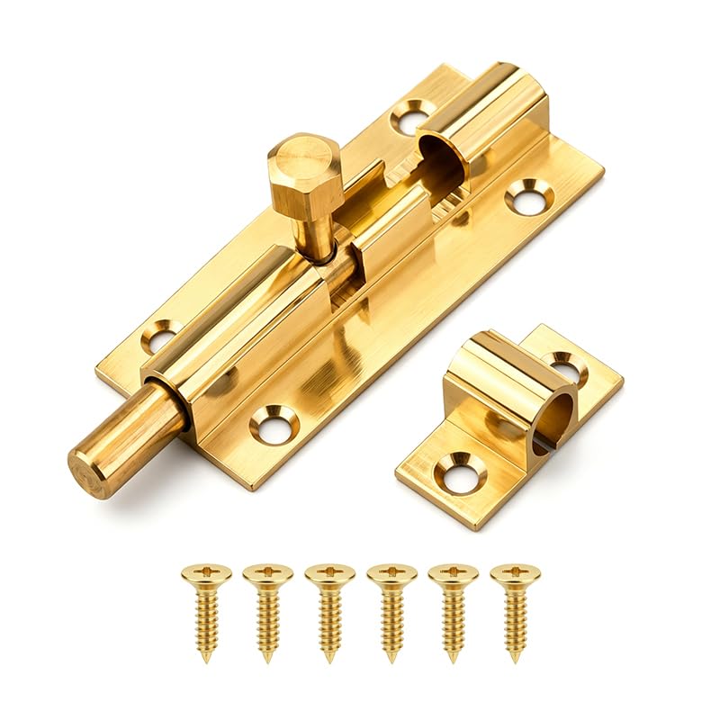 Door Bolt Lock, Brass Barrel Sliding Bolt Security Latch for Bathroom Bedroom Shed - 2 Inch 3 Inch
