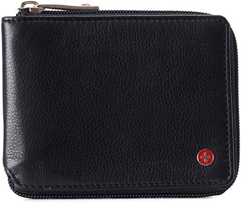 Alpine Swiss Logan Zipper Bifold Wallet For Men or Women RFID Safe Comes in a Gift Box Black