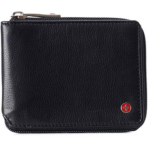 Alpine Swiss Logan Zipper Bifold Wallet For Men or Women RFID Safe Comes in a Gift Box Black Cover