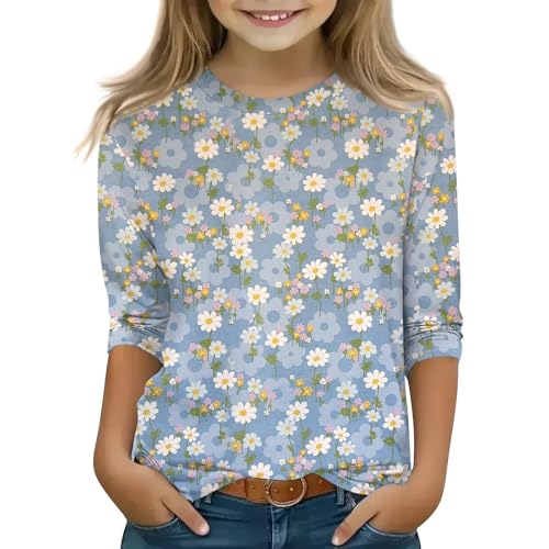 Cute Tops for Teen Girls 3/4 Length Sleeve Fall Shirts Lightweight Crewneck Clothes Half Sleeve Vacation 3-14 Years