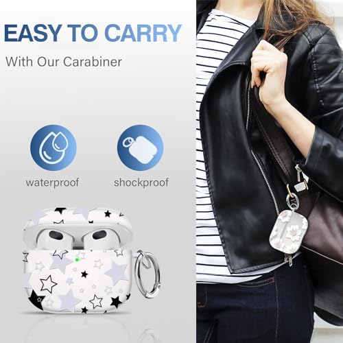 Image of Compatible with Airpods 3rd Generation Case with Lanyard,Airpods Case Portable & Shockproof for Women Men,Black and White Five-Pointed Star