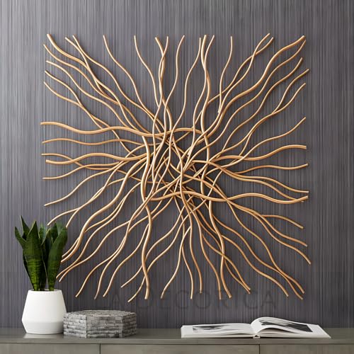 La Decorica - Source decor direct - Modern Decorative Metal Wall Art Iron Wall Hanging Decor For Living Room/Hotel/Restaurant/Bedroom Wall Decoration (24X24 Inch/Gold)