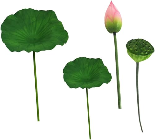 1 juego de flores artificiales de loto falso, decoración del hogar, arreglo floral, utilería, hojas de lirio de agua, arreglos florales de seda de