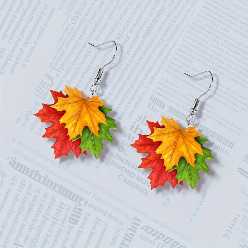 Cute Acrylic Fall Maple Leaf Earrings for Women Lightweight Autumn Colorful Maple Leaf Drop Dangle Earrings Thanksgiving Day Party Holiday Jewelry - Image 7