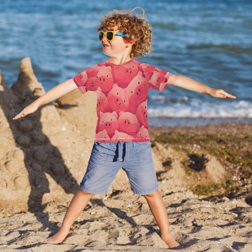 Boys Short Sleeve T-Shirts Pig Wild Boar Cartoon Rashguard Kids Swim Shirts Sun UPF 50+4