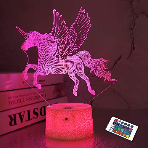 FULLOSUN 3D Unicorn Night Light for Kids LED Night Light Bedside Lamp 16 Color Changing Xmas Halloween Birthday Gift for Child Baby Boy Girls Room
