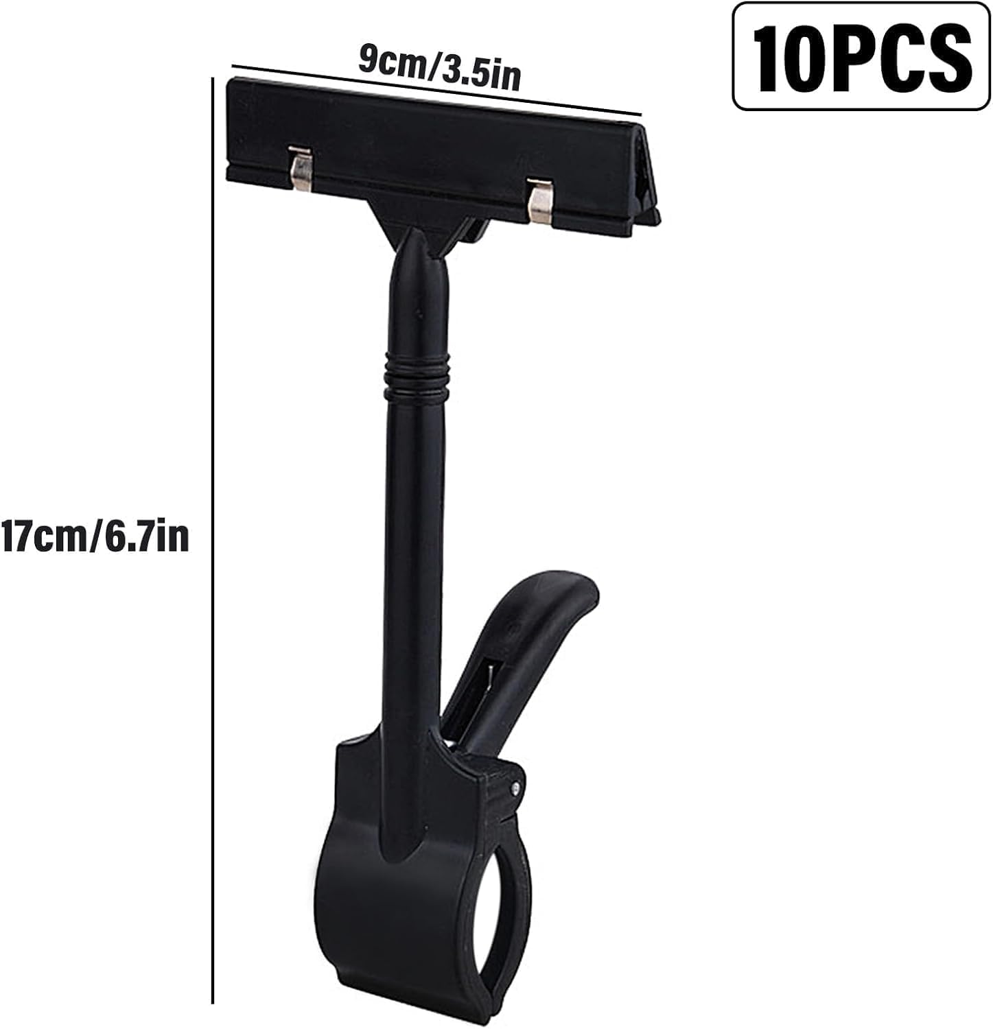 10 Pcs Big Black Adjustable Sign Clips for Display, Plastic Sign Holder Clips for Retail, Swivel Price Signs Clip, Rotatable Price Shelf Clips for Store Clothing Rack Merchandise Shelf Basket - Image 2