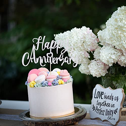 Yuinyo Happy Anniversary Party Decoration Gold Glitter Happy Anniversary Cake Topper - Forever Party Favors For Special Events For Engagement Wedding Anniversary Toppers (Silver) #TOP5